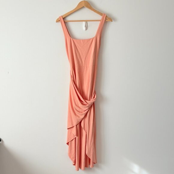 Aritzia Wilfred Saturn Wrap Midi Jersey Dress Coral Pink Size Large - Picture 3 of 8